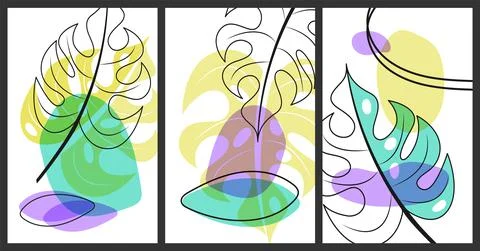 Vector tropical wall line art collection. Hand drawn abstract minimalistic style Stock Illustration