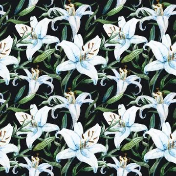 Vector tropical watercolor lilly pattern Illustrazione stock