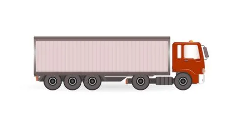 Vector truck trailer with red cabin, template isolated on white background. C Stock Illustration