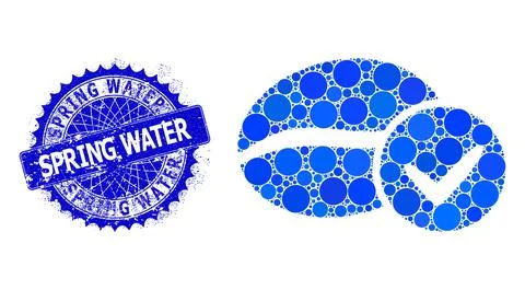 Vector True Coffee Mosaic of Dots with Grunge Spring Water Stamp Stock Illustration