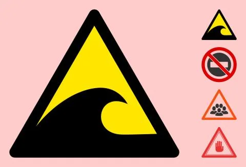 Vector Tsunami Warning Triangle Sign Icon Illustrazione stock