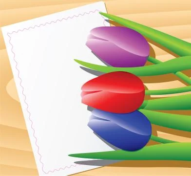 Vector tulips on wooden background Stock Illustration