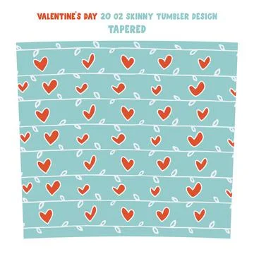 Vector tumbler wrap design with red hearts on blue surface Stock Illustration