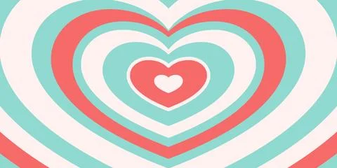Vector Tunnel of Romantic Hearts in Red and Green Colors. A Retro Background in Stock Illustration