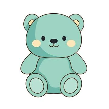 Vector turquoise bear with light pink cheeks icon. Vector sitting toy small size 스톡 일러스트