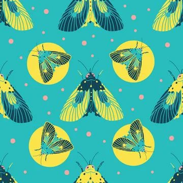 Vector turquoise blue moths pattern with circles and dots. Suitable for gift  Illustrazione stock