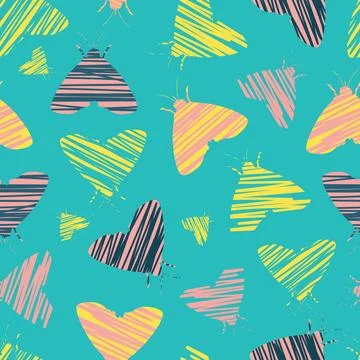 Vector turquoise blue moths shape abstract brush pattern. Suitable for gift w Stock Illustration