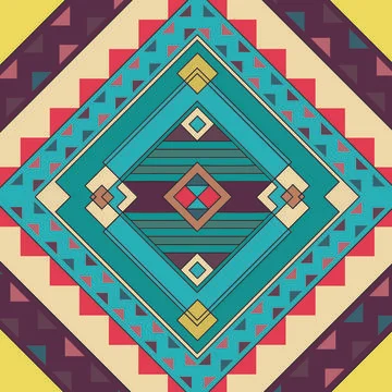 Vector of turquoise diamond shaped tribal design with colourful patterns Illustrazione stock