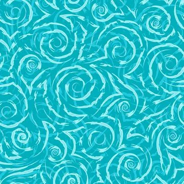 Vector turquoise geometric seamless pattern of flowing spirals curls and corners Stock Illustration