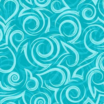 Vector turquoise geometric seamless pattern of flowing spirals curls and corners Illustrazione stock