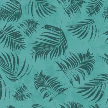Vector turquoise seamless trendy wall background. Palm leaves silhouettes Stock Illustration