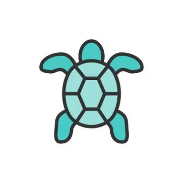 Vector turtle, aquatic animal flat color line icon. Stock Illustration