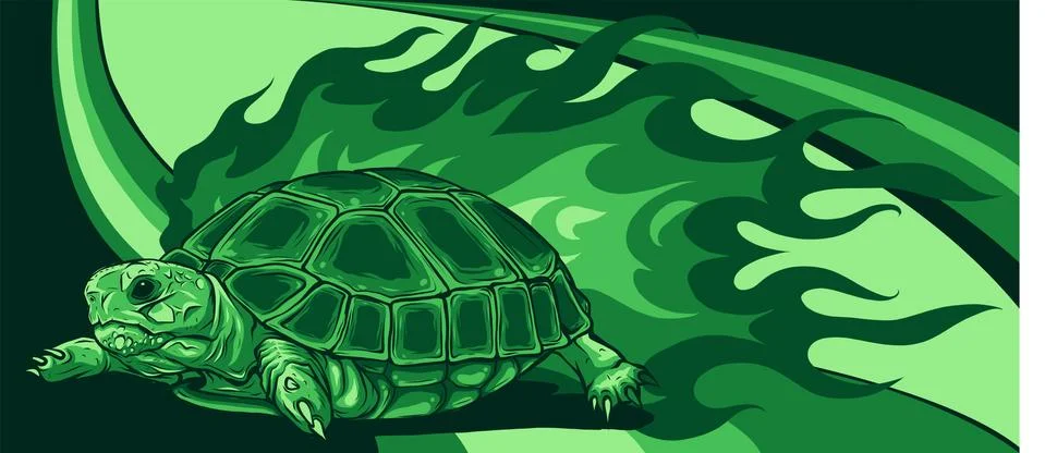 Vector turtle with flames on colored background Stock Illustration