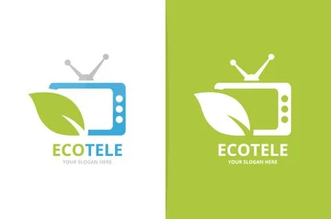Vector tv and leaf logo combination. Television and eco symbol or icon. Unique Illustrazione stock