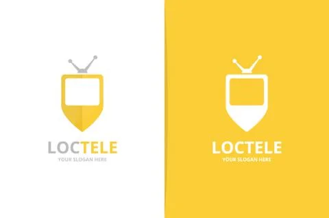 Vector tv and map pointer logo combination. Television and gps locator symbol or Stock Illustration