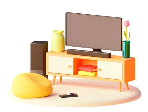 Vector tv stand with bean bag chair illustration Stock Illustration