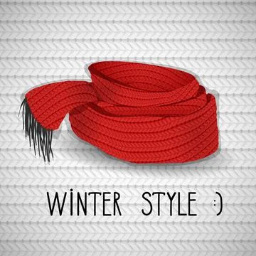 Vector twisted red knitted scarf. Winter illustration. Stock Illustration