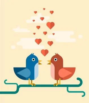 Vector two birds singing love song, concept illustration Stock Illustration