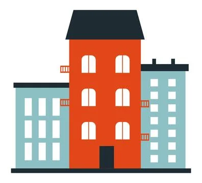 Vector two blue houses and one red with a black roof and door eps 10. Vector Stock Illustration