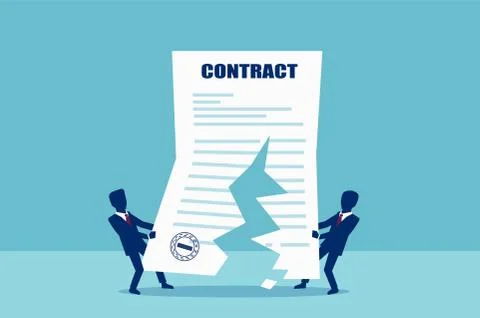 Vector of two business men tearing in half contract agreement. Stock Illustration