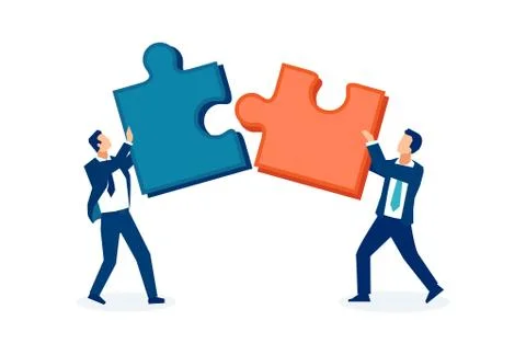 Vector of two businessmen connecting together two puzzle pieces Stock Illustration