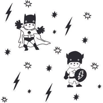 Vector of two cartoon superheroes, with sparks and black lightning bolts on Stock Illustration
