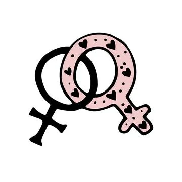 Vector two crossed symbols of venus. Female gender symbols in doodle style, i Stock Illustration