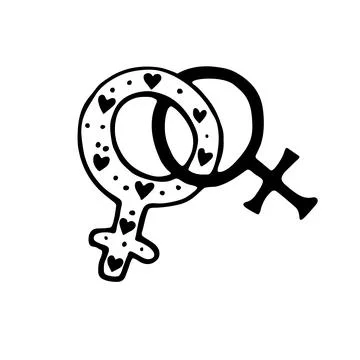 Vector two crossed symbols of venus. Female gender symbols in doodle style, i Stock-Illustration