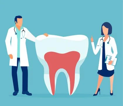 Vector of two dentists standing by a healthy tooth Stock Illustration