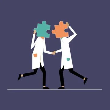 Vector of two doctors in uniform putting head -puzzle pieces together a symbo Stock Illustration