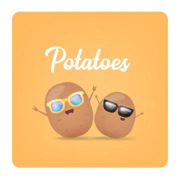 Vector two friends tiny kids potato characters having fun isolated on orange イラスト素材