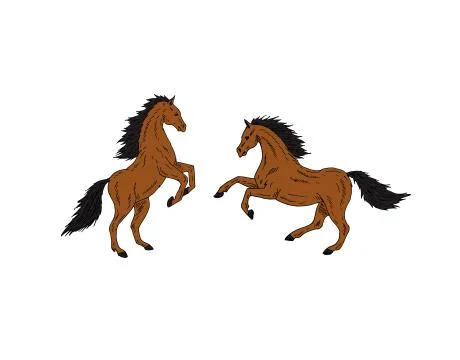 Vector two hand drawn doodle bay brown horses Stock Illustration