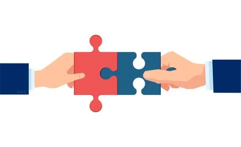 Vector of two hands putting puzzle pieces together Stock Illustration