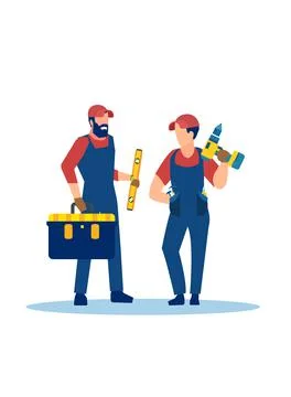 Vector of two handymen with tools isolated on white Stock Illustration