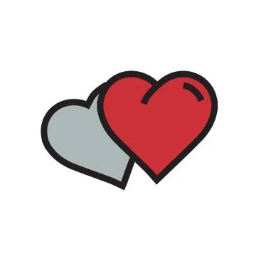 Vector two Heart Icon cartoon red color Stock Illustration