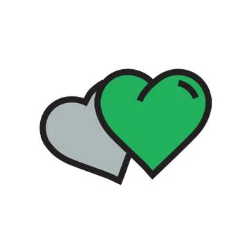 Vector two Heart Icon cartoon green color Stock Illustration