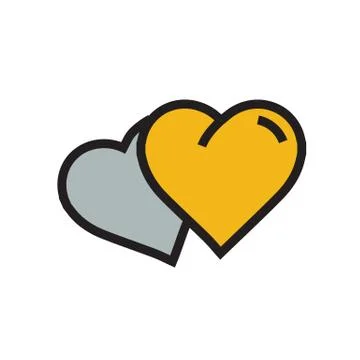 Vector two Heart Icon cartoon yellow color Stock Illustration