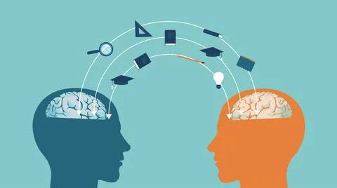 Vector of two human heads exchanging knowledge Stock Illustration