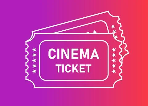 Vector two line white designed cinema tickets close up top view isolated on g Stock Illustration