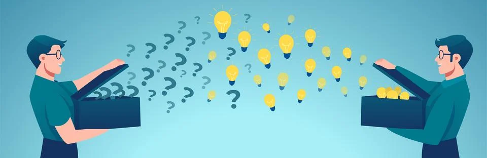 Vector of two men communicating and helping each other to solve problems wi.. 스톡 일러스트