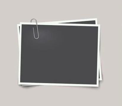 Vector two photo frames with paper clip with shadow on transparent background. Illustrazione stock