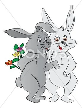 Vector of two rabbits with flower. 库存插图