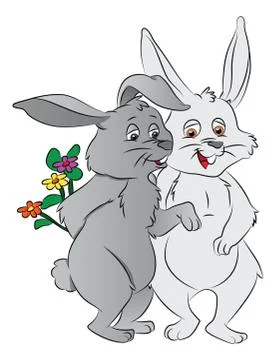 Vector of two rabbits with flower. Stockillustratie