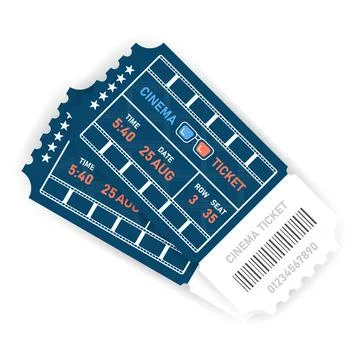 Vector two realistic blue designed cinema tickets close up top view isolated  Stock Illustration