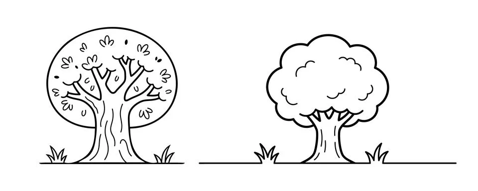 Vector of Two simple tree illustrations side by side Stock Illustration