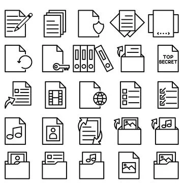 Vector. Types of electronic documents. Paper sheet icons set, paper format. Stock Illustration