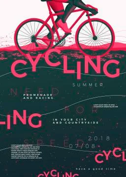 Vector typographic cycling poster template, with bycicle, grunge textures Stock Illustration