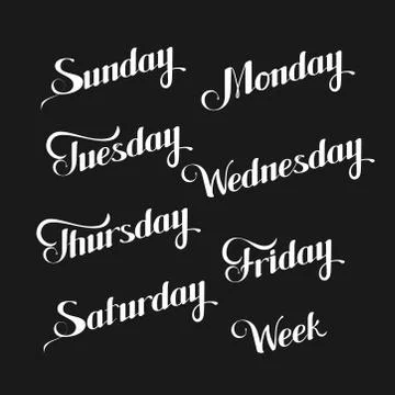 Vector typographic illustration of handwritten days of the week (Sunday, Monday Stock Illustration