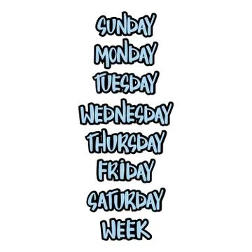 Vector typographic illustration of handwritten days of the week. Stock Illustration