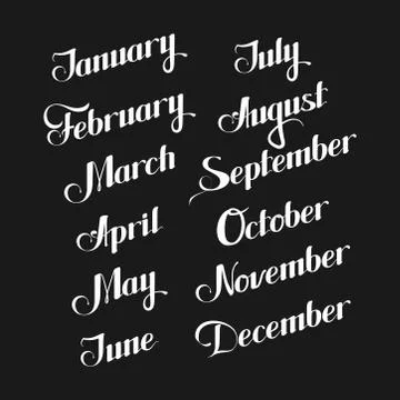 Vector typographic illustration of handwritten months of the year (February Stock Illustration